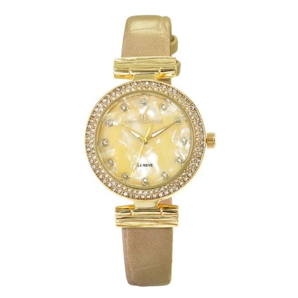 34mm Montres Carlo Women's Luxury Fashion Vegan Leather Band Stones Dress Watch